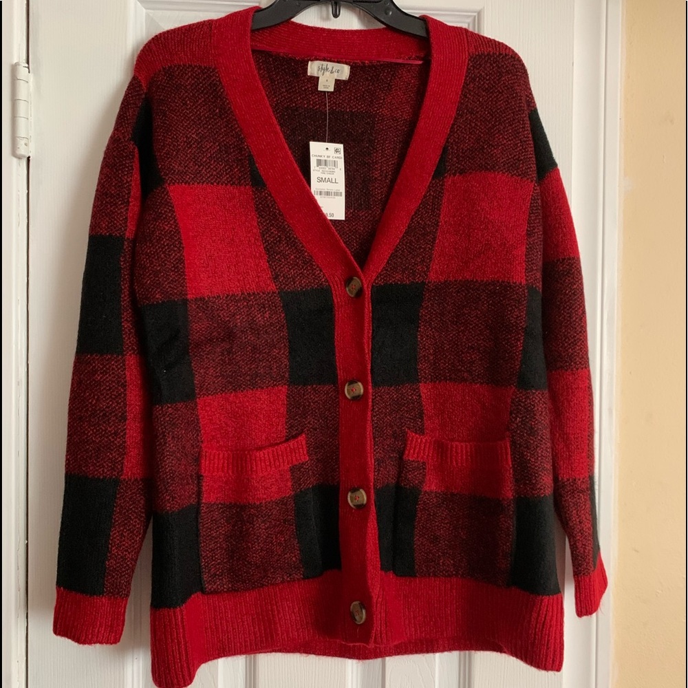 Style & Co. Checked Button Cardigan